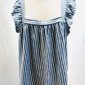 NWT LAUREN CONRAD Women Sleeveless Pullover Square Neck Striped Blue Shirt Sz O